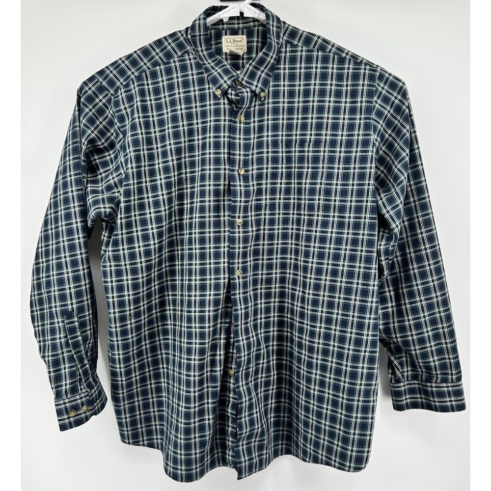 LL Bean Traditional Fit Long Sleeve Button Down Blue‎ Green Men's 2XL Reg